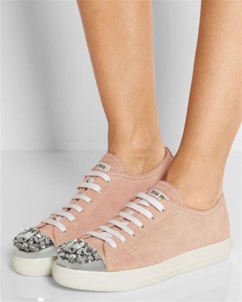 miu miu crystal embellished suede sneakers|miu mi u shoes.